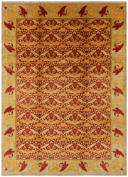 Red William Morris Hand Knotted Wool Rug - 10' 0" X 13' 8" - Golden Nile