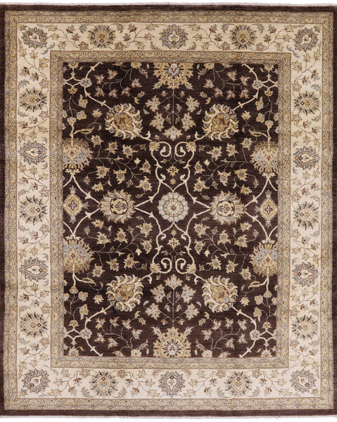 Brown Peshawar Hand Knotted Area Rug - 8' 1" X 10' 1" - Golden Nile