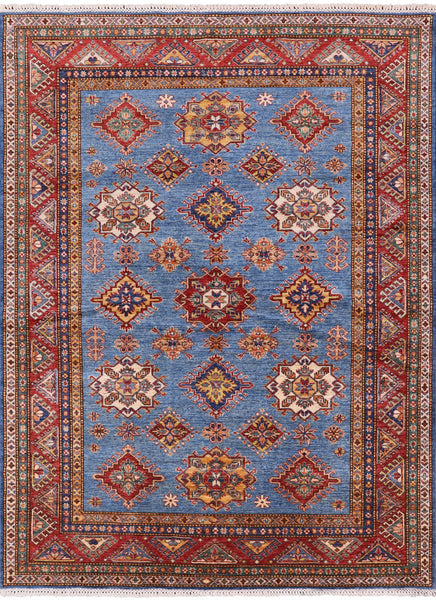 Blue Super Kazak Hand Knotted Area Rug - 5' 11" X 8' 0" - Golden Nile