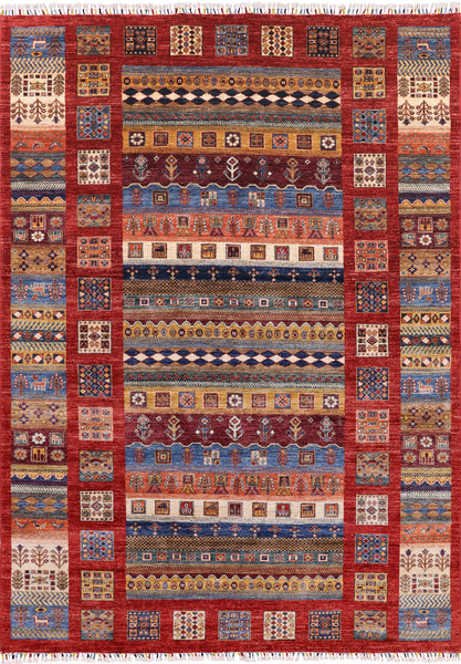 Tribal Persian Gabbeh Handmade Wool Rug - 7' 0" X 9' 6" - Golden Nile