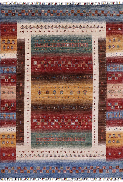 Persian Gabbeh Tribal Hand Knotted Wool Rug - 5' 9" X 8' 3" - Golden Nile