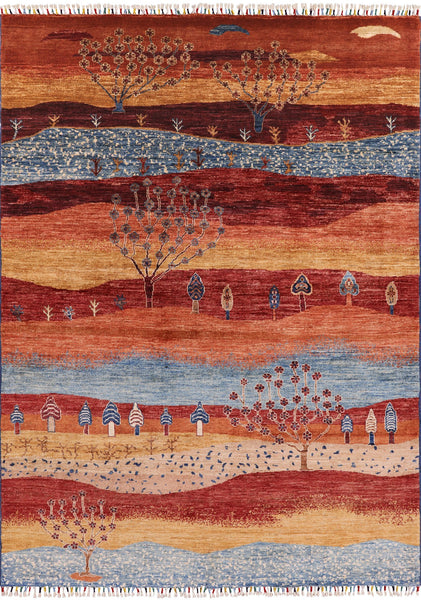 Tribal Persian Gabbeh Hand Knotted Wool Rug - 5' 9" X 7' 9" - Golden Nile