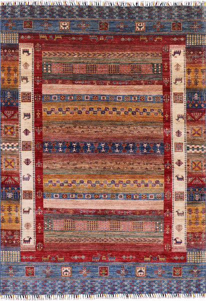 Tribal Persian Gabbeh Hand Knotted Wool Rug - 5' 7" X 7' 11" - Golden Nile