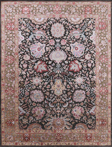 Grey Persian Wool & Silk Hand Knotted Area Rug - 8' 11" X 11' 9" - Golden Nile