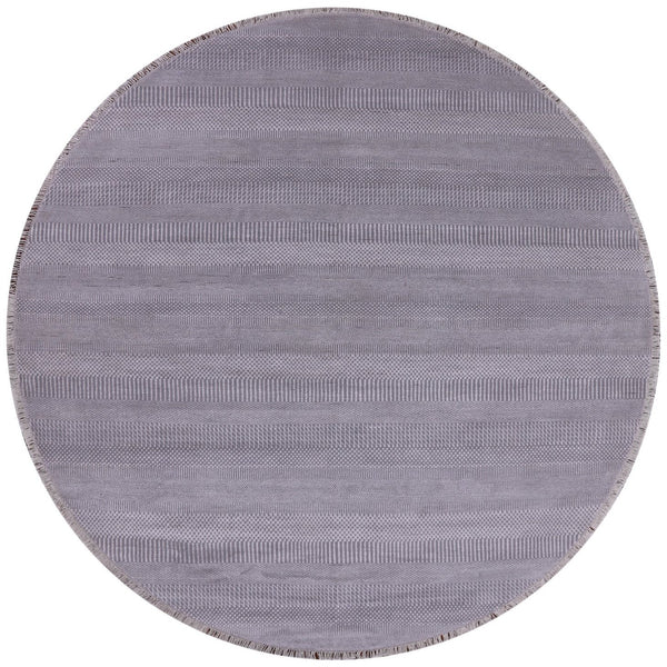 Grey Round Savannah Grass Hand Knotted Wool & Silk Rug - 7' 11" X 7' 11" - Golden Nile