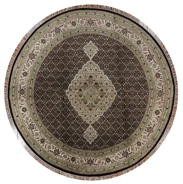Round Bijar Hand Knotted Wool & Silk Rug - 8' 1" X 8' 1" - Golden Nile