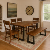 Solid Wood 6 Piece Dining Set With Metal Legs - Table, Bench and Four Chairs - Golden Nile
