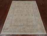 Ivory Turkish Oushak Hand Knotted Wool Rug - 4' 0" X 5' 9"