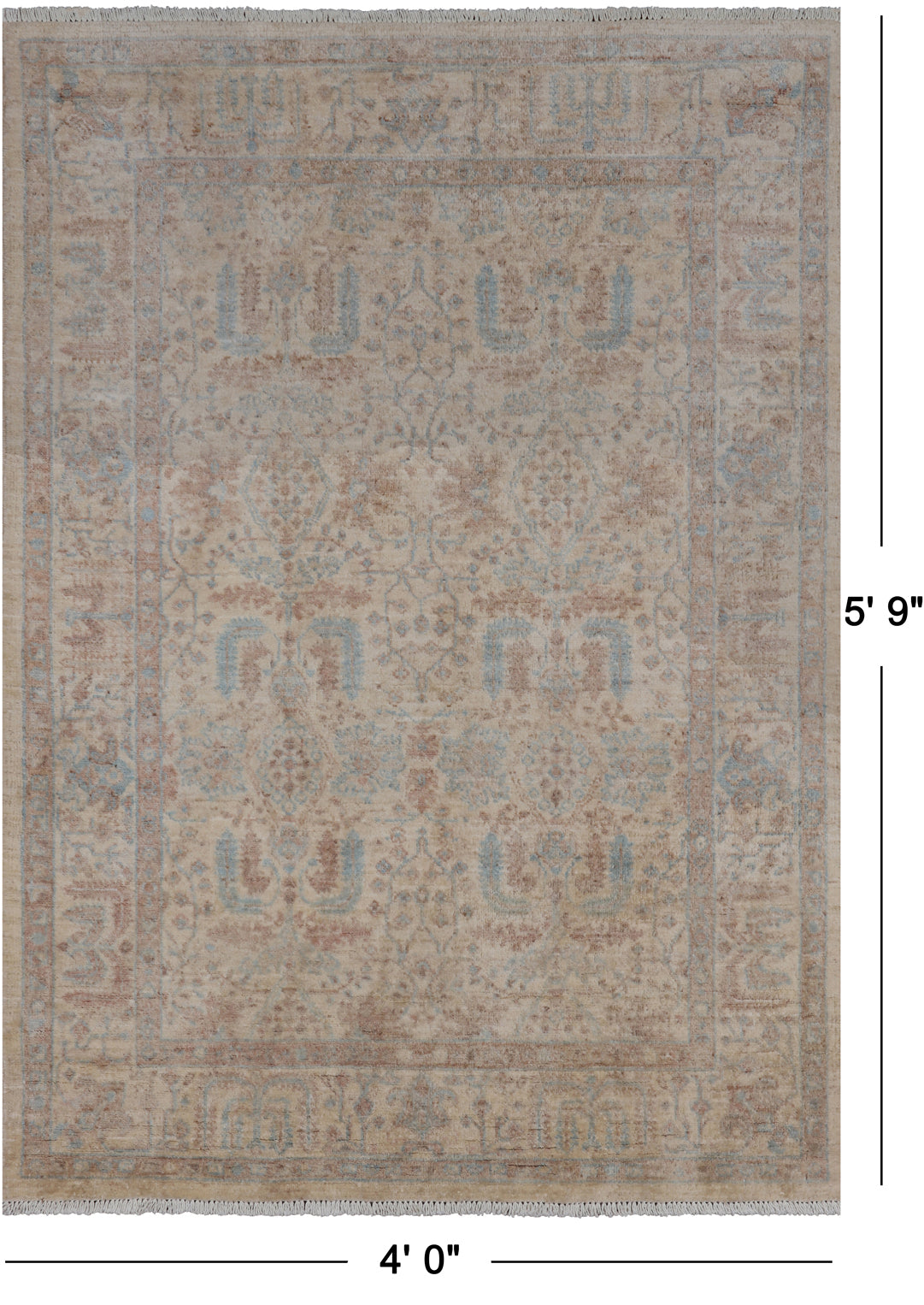 Ivory Turkish Oushak Hand Knotted Wool Rug - 4' 0" X 5' 9"