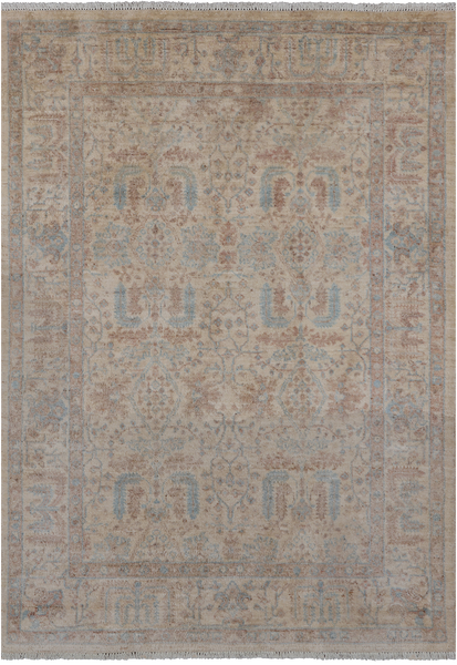 Ivory Turkish Oushak Hand Knotted Wool Rug - 4' 0" X 5' 9"