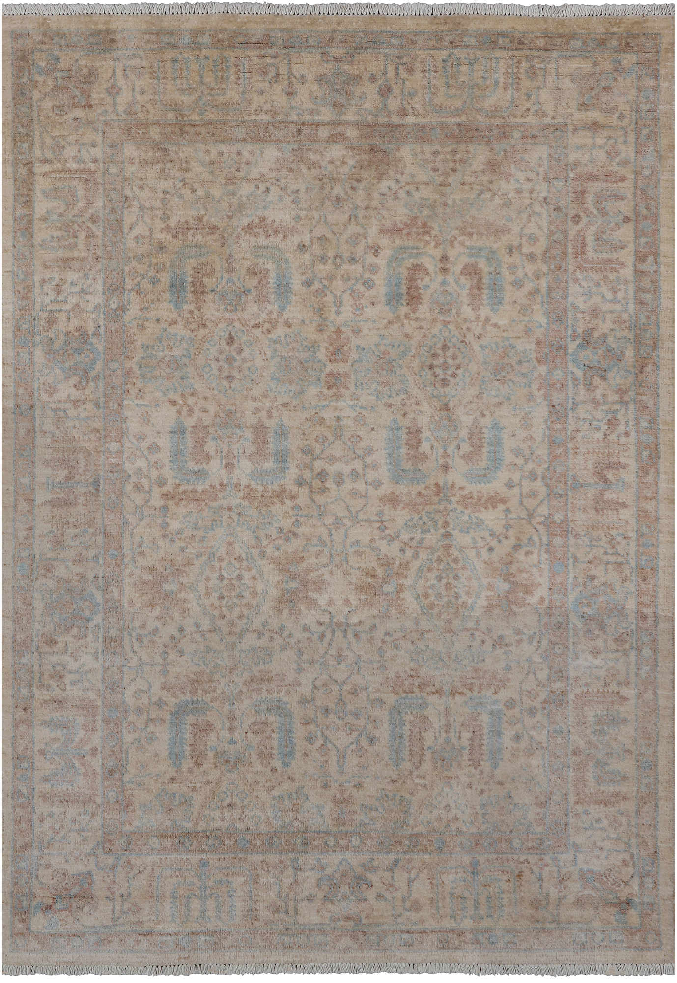 Ivory Turkish Oushak Hand Knotted Wool Rug - 4' 0" X 5' 9"