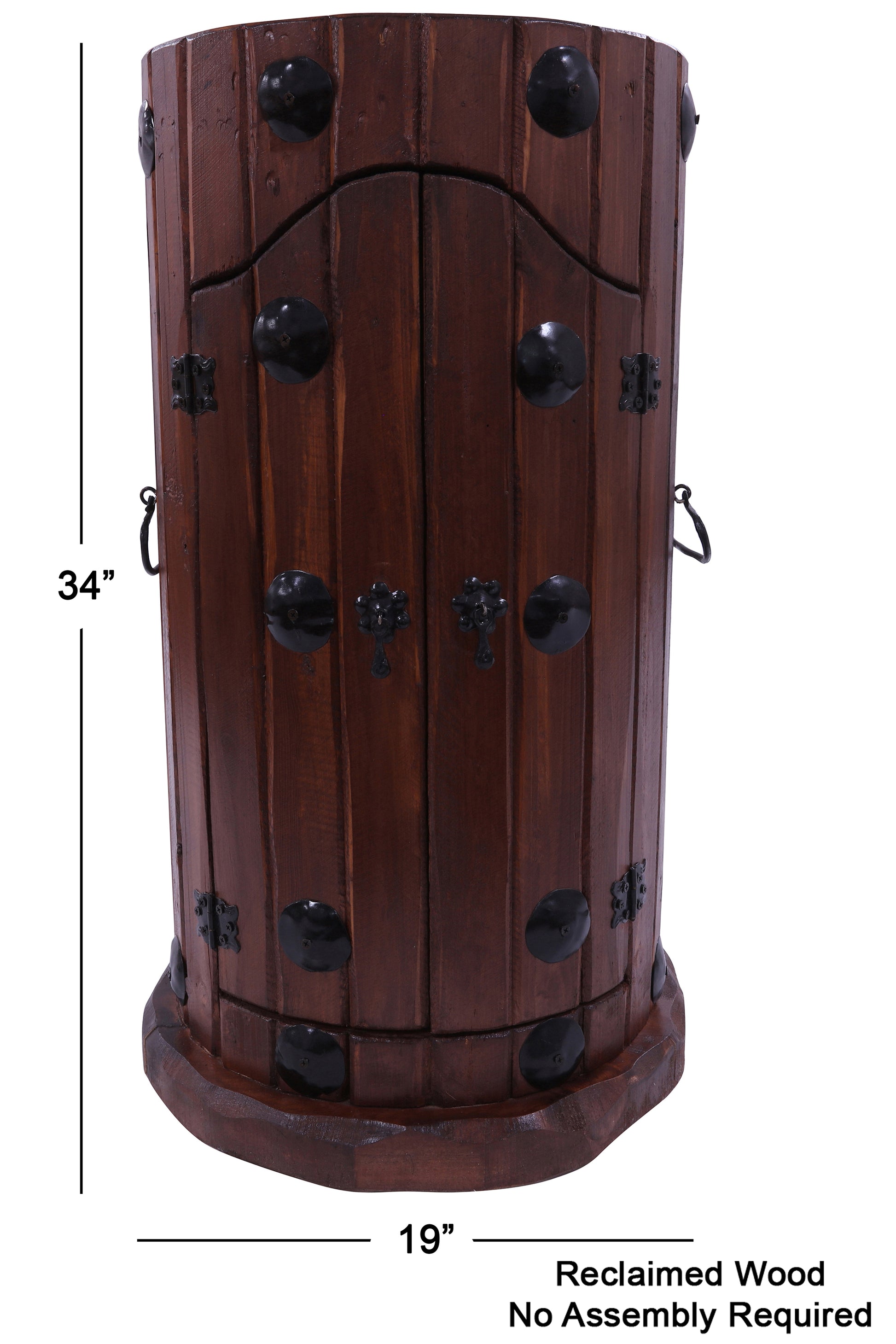 Reclaimed Wood Handcrafted Barrel Bar with 9 Bottle Wine Hutch Mini Bar - Golden Nile