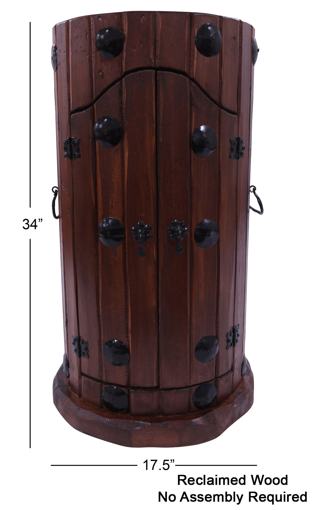 Reclaimed Wood Handcrafted Barrel Bar with 9 Bottle Wine Hutch Mini Bar - Golden Nile
