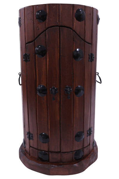 Reclaimed Wood Handcrafted Barrel Bar with 9 Bottle Wine Hutch Mini Bar - Golden Nile