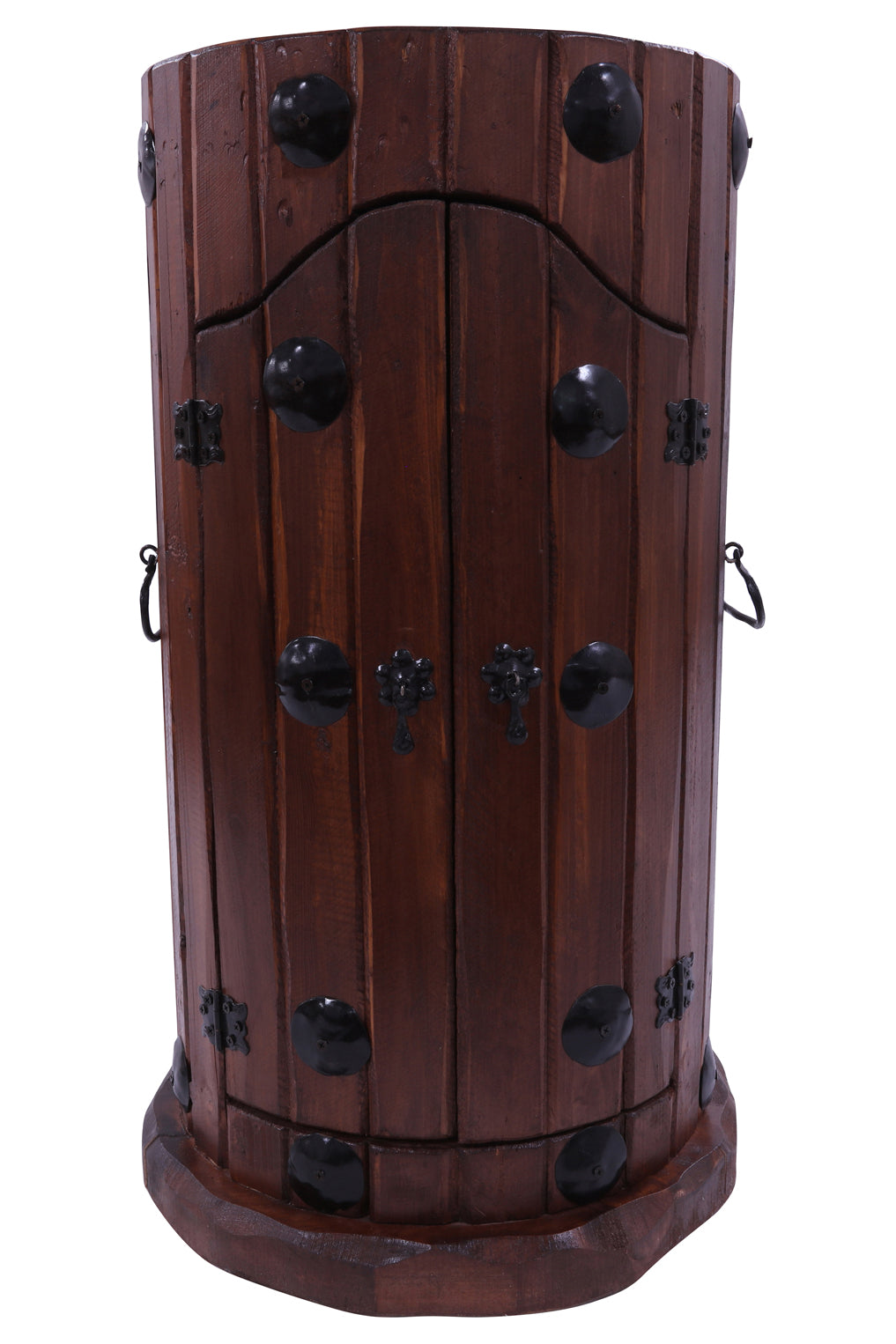 Reclaimed Wood Handcrafted Barrel Bar with 9 Bottle Wine Hutch Mini Bar - Golden Nile