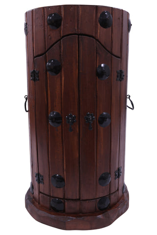 Reclaimed Wood Handcrafted Barrel Bar with 9 Bottle Wine Hutch Mini Bar