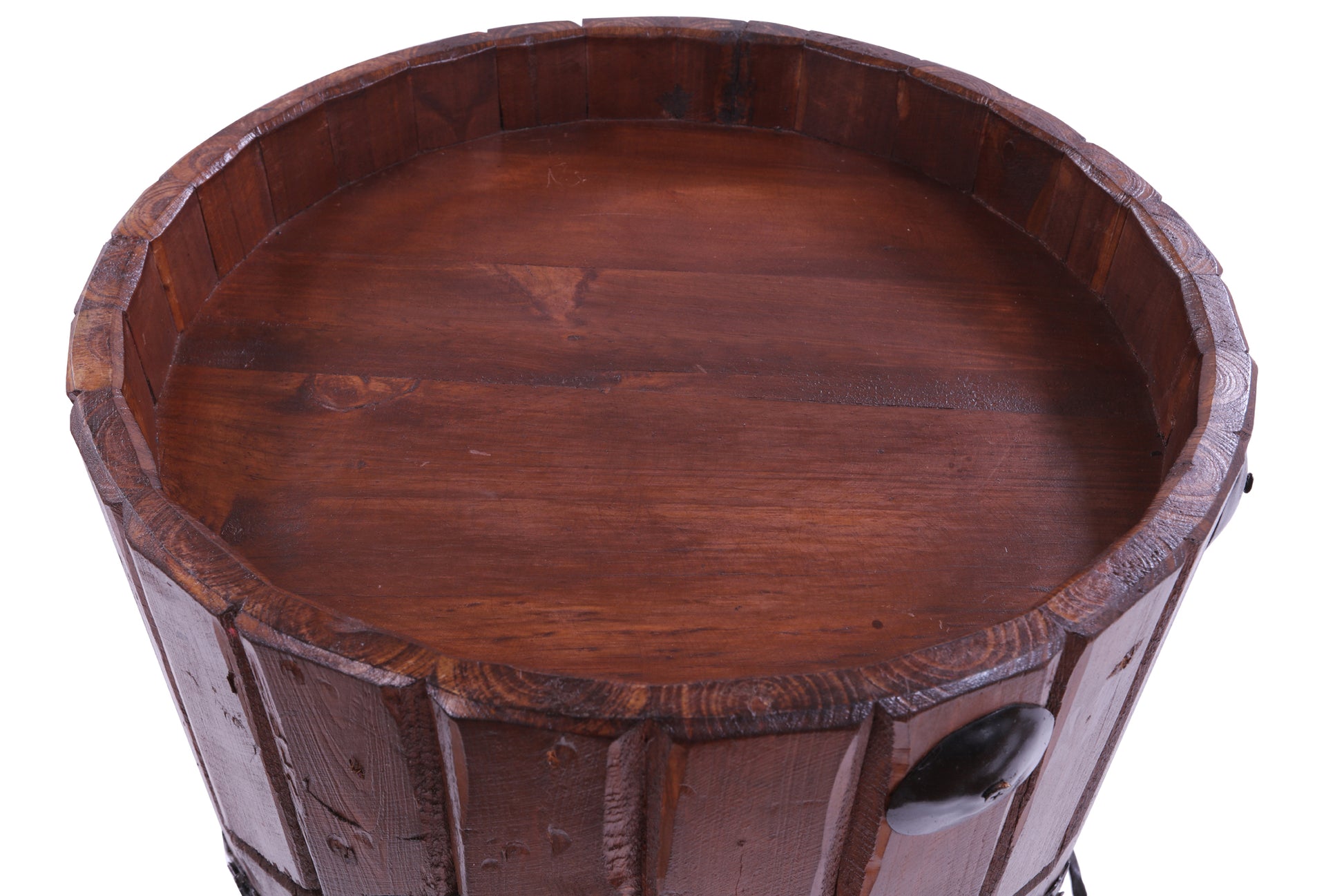 Reclaimed Wood Handcrafted Barrel Bar with 9 Bottle Wine Hutch Mini Bar - Golden Nile