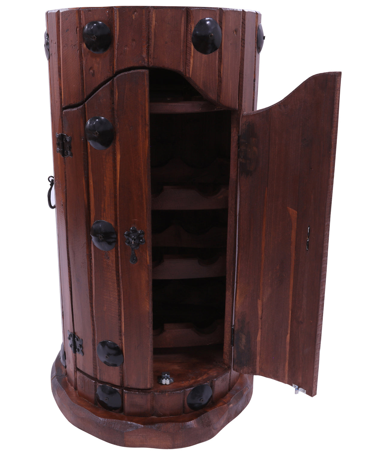 Reclaimed Wood Handcrafted Barrel Bar with 9 Bottle Wine Hutch Mini Bar - Golden Nile
