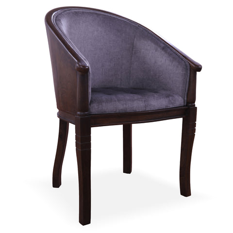 Grey Upholstered Reclaimed Wood Barrel Chair