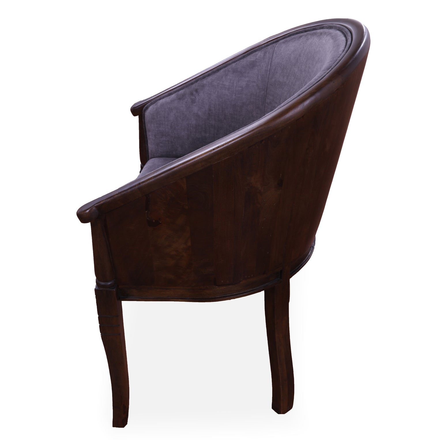Grey Upholstered Reclaimed Wood Barrel Chair - Golden Nile