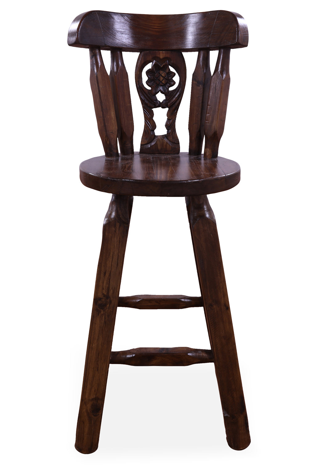 Reclaimed Wood Bar & Counter Stool - Handcarved Back Sunflower - Golden Nile