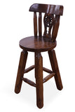 Reclaimed Wood Bar & Counter Stool - Handcarved Back Sunflower - Golden Nile