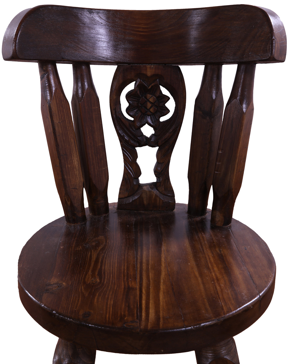 Reclaimed Wood Bar & Counter Stool - Handcarved Back Sunflower - Golden Nile