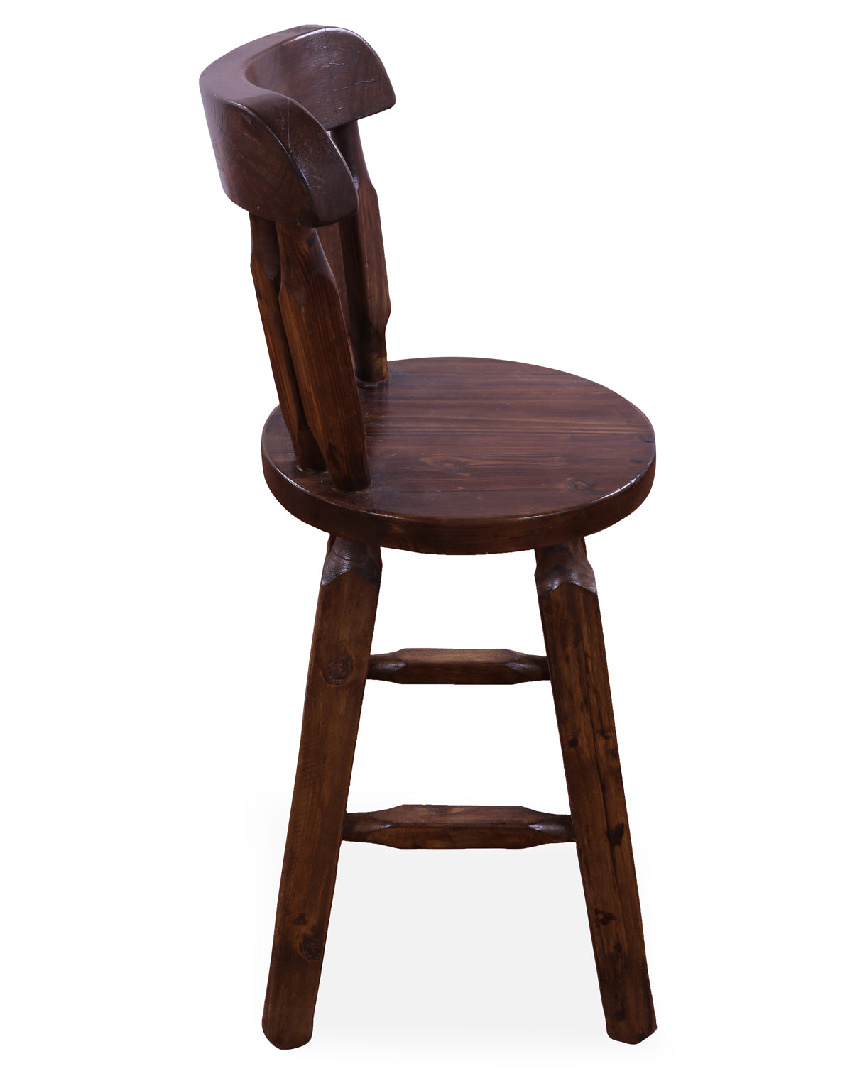 Reclaimed Wood Bar & Counter Stool - Handcarved Back Sunflower - Golden Nile