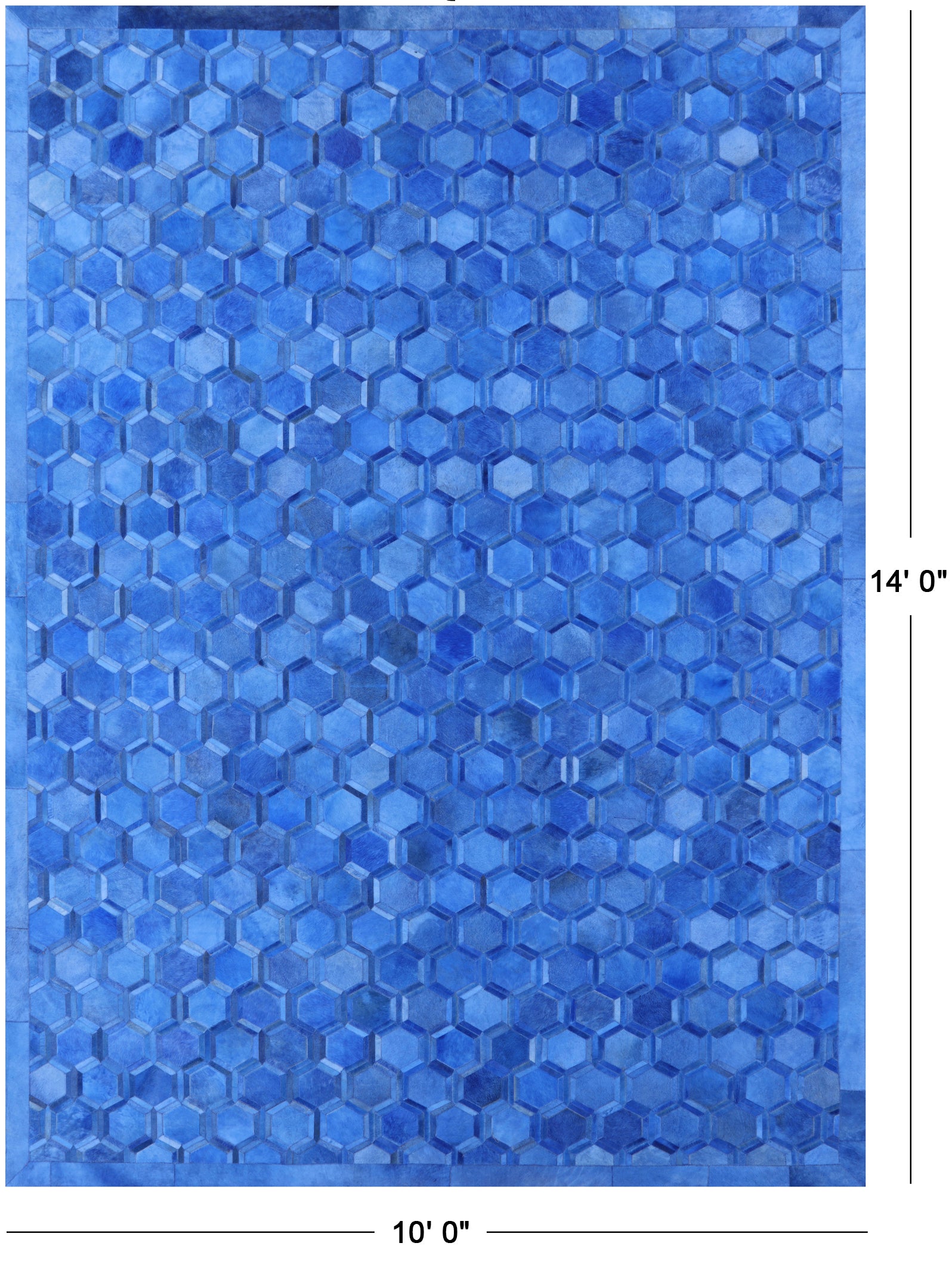 Blue Natural Cowhide Hand Stitched Patchwork Rug - 10' 0" X 14' 0" - Golden Nile