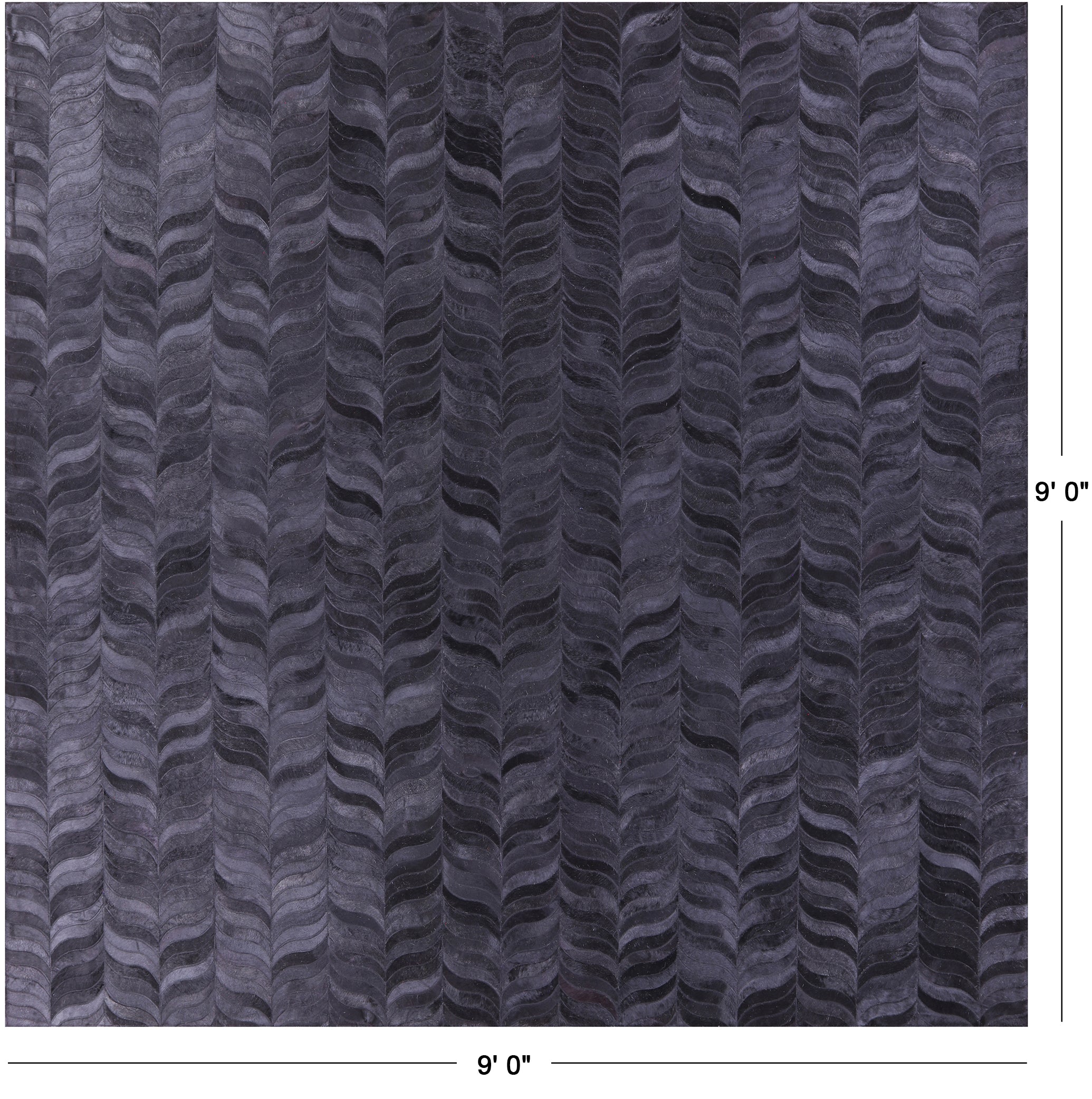 Black Square Natural Cowhide Hand Stitched Patchwork Rug - 9' 0" X 9' 0" - Golden Nile