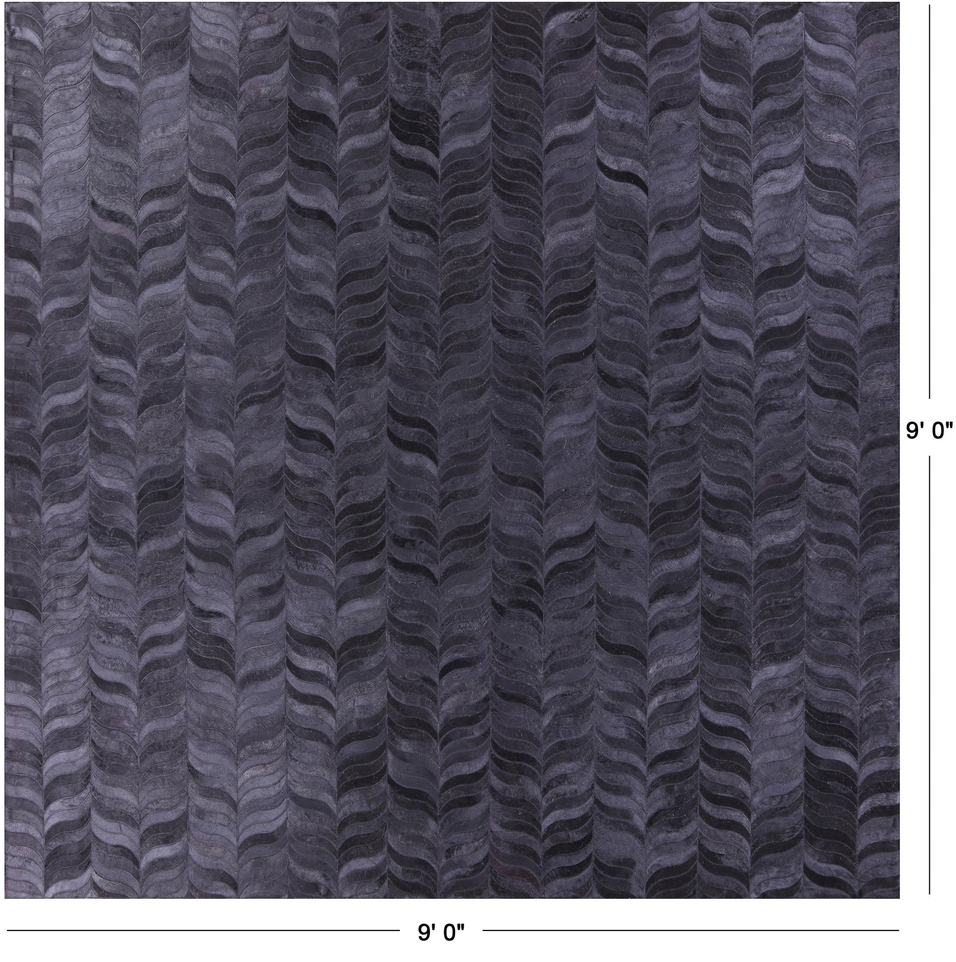 Black Square Natural Cowhide Hand Stitched Patchwork Rug - 9' 0" X 9' 0" - Golden Nile