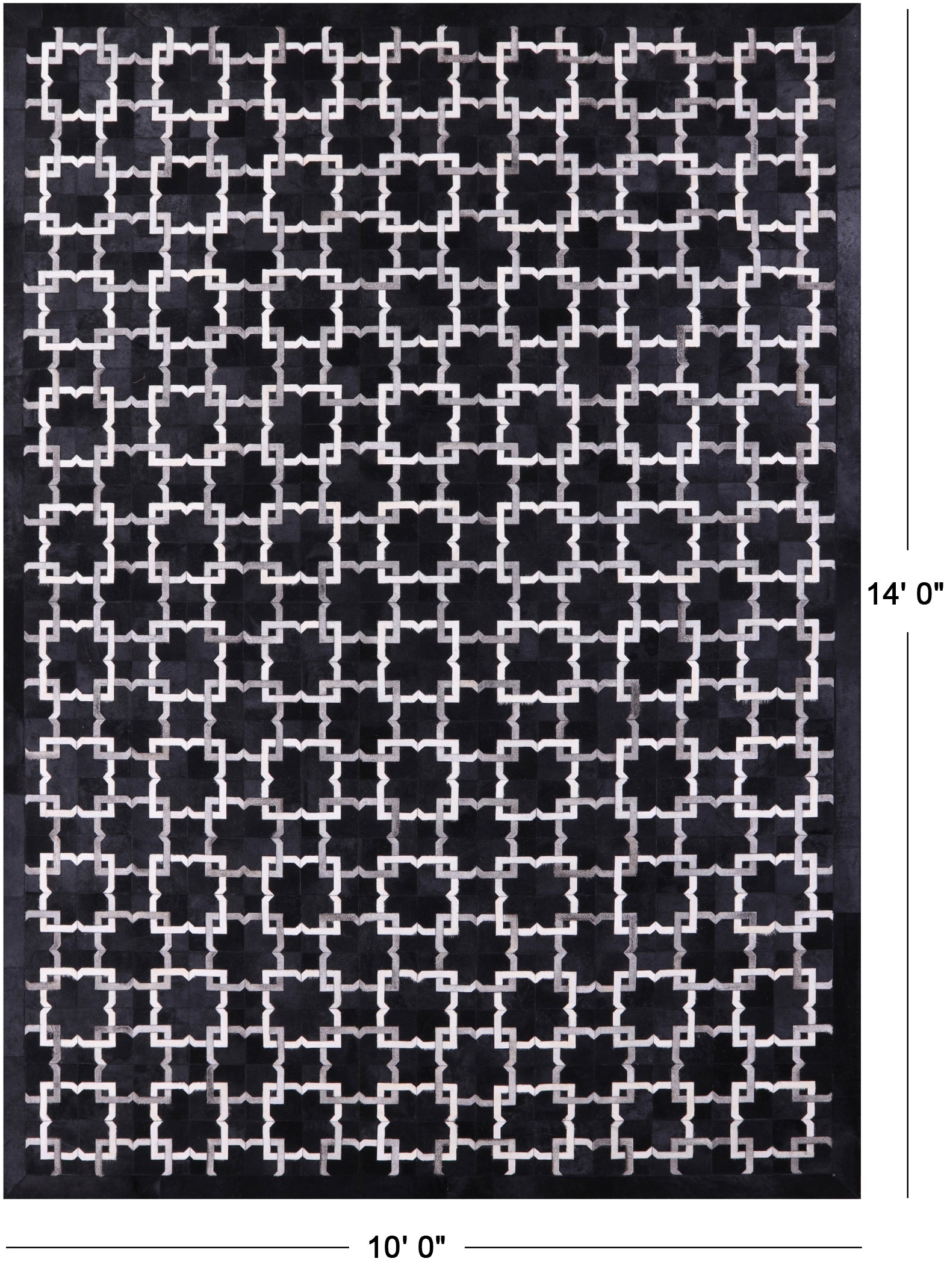 Black Natural Cowhide Hand Stitched Patchwork Rug - 10' 0" X 14' 0" - Golden Nile