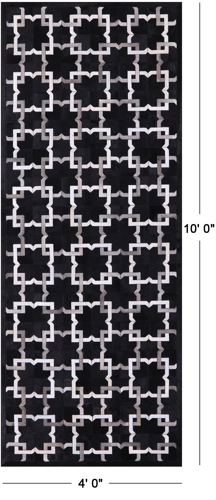 Black Natural Cowhide Hand Stitched Patchwork Runner Rug - 4' 0" X 10' 0" - Golden Nile