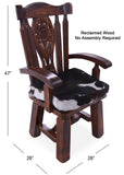 Reclaimed Wood Chair Handcarved Back Sunflower Removable Hair-On Cowhide Pillow - Golden Nile