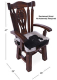 Solid Wood Chair Handcarved Back Sunflower Removable Hair-On Cowhide Pillow - Golden Nile
