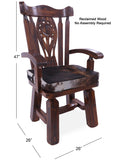 Reclaimed Wood Chair Handcarved Back Sunflower Removable Hair-On Cowhide Pillow - Golden Nile
