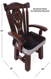 Reclaimed Wood Chair Handcarved Back Sunflower Removable Hair-On Cowhide Pillow - Golden Nile