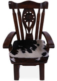 Reclaimed Wood Chair Handcarved Back Sunflower Removable Hair-On Cowhide Pillow - Golden Nile