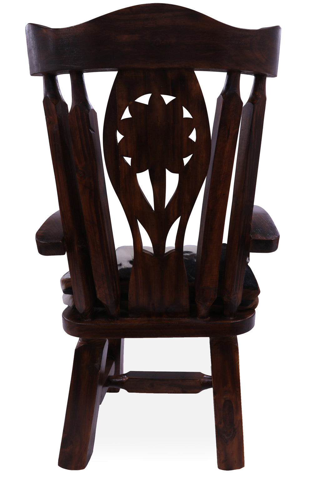 Reclaimed Wood Chair Handcarved Back Sunflower Removable Hair-On Cowhide Pillow - Golden Nile