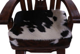 Reclaimed Wood Chair Handcarved Back Sunflower Removable Hair-On Cowhide Pillow - Golden Nile