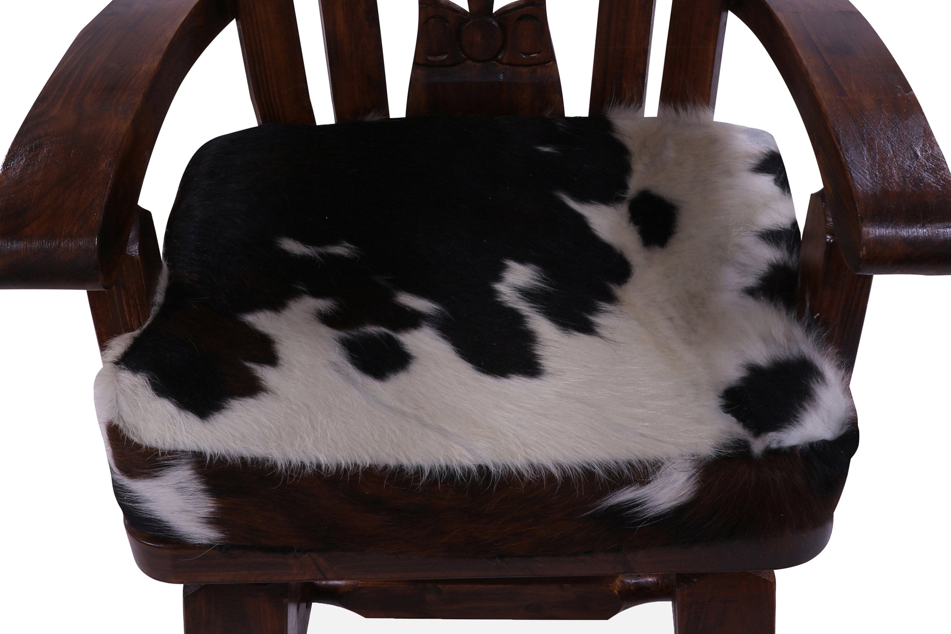 Reclaimed Wood Chair Handcarved Back Sunflower Removable Hair-On Cowhide Pillow - Golden Nile