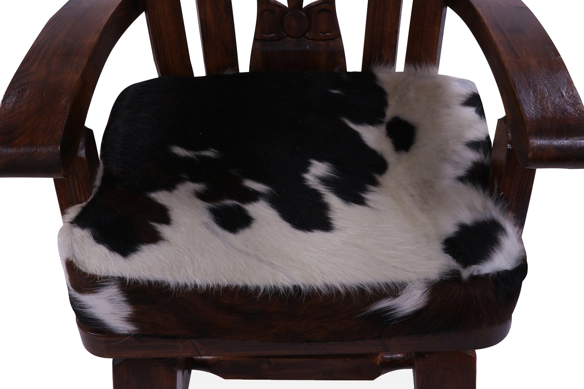 Reclaimed Wood Chair Handcarved Back Sunflower Removable Hair-On Cowhide Pillow - Golden Nile