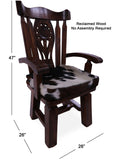 Reclaimed Wood Chair Handcarved Back Sunflower Removable Hair-On Cowhide Pillow - Golden Nile
