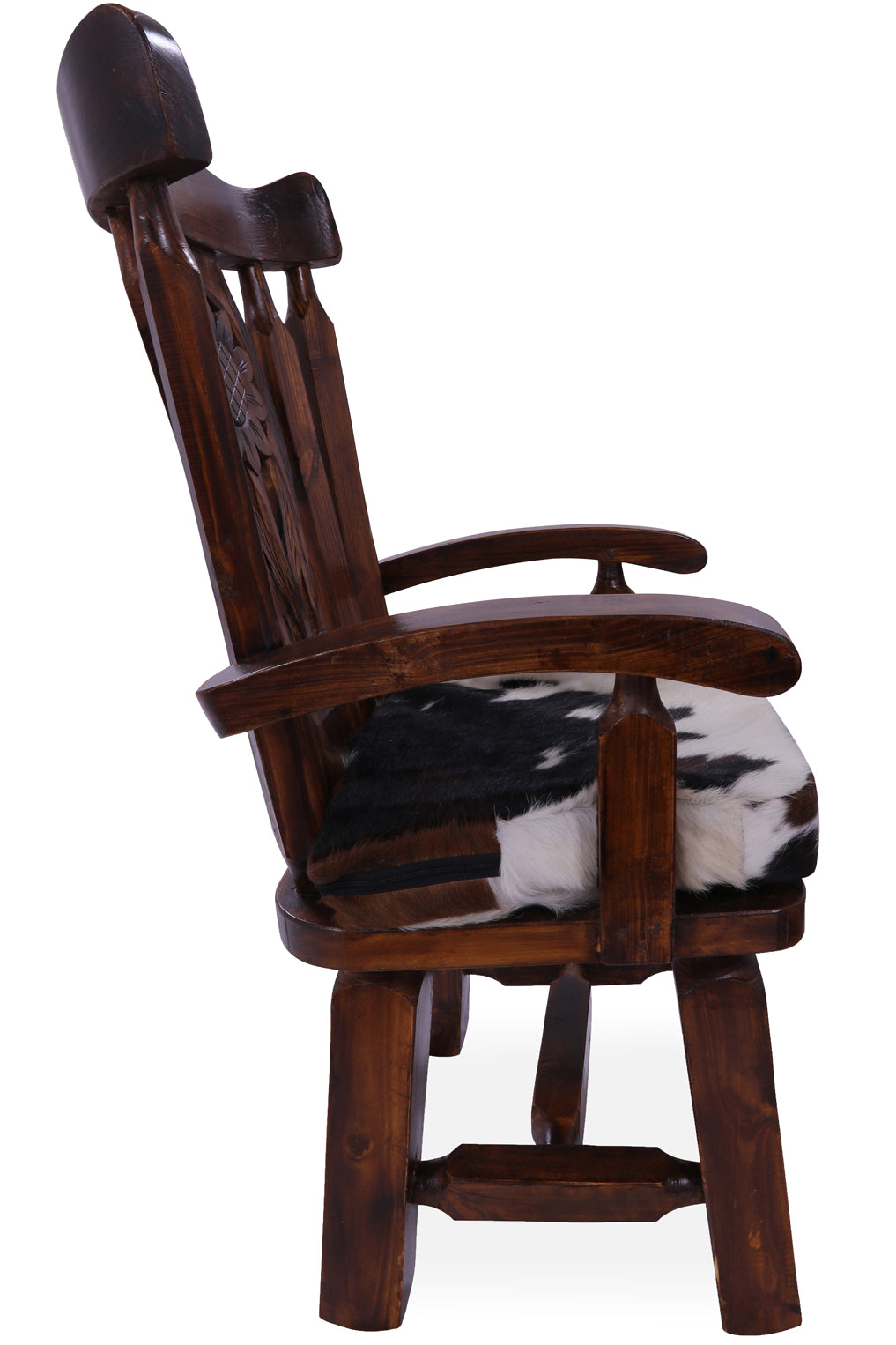Reclaimed Wood Chair Handcarved Back Sunflower Removable Hair-On Cowhide Pillow - Golden Nile