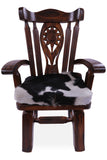 Reclaimed Wood Chair Handcarved Back Sunflower Removable Hair-On Cowhide Pillow - Golden Nile
