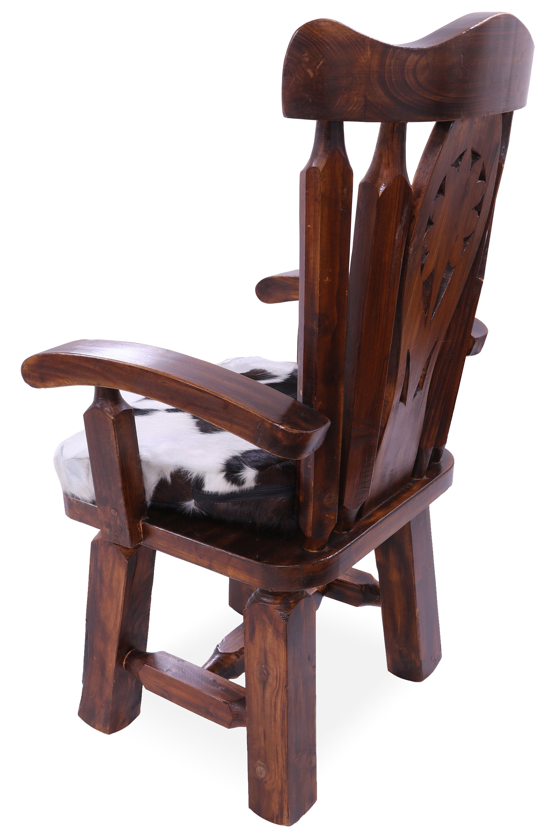 Reclaimed Wood Chair Handcarved Back Sunflower Removable Hair-On Cowhide Pillow - Golden Nile