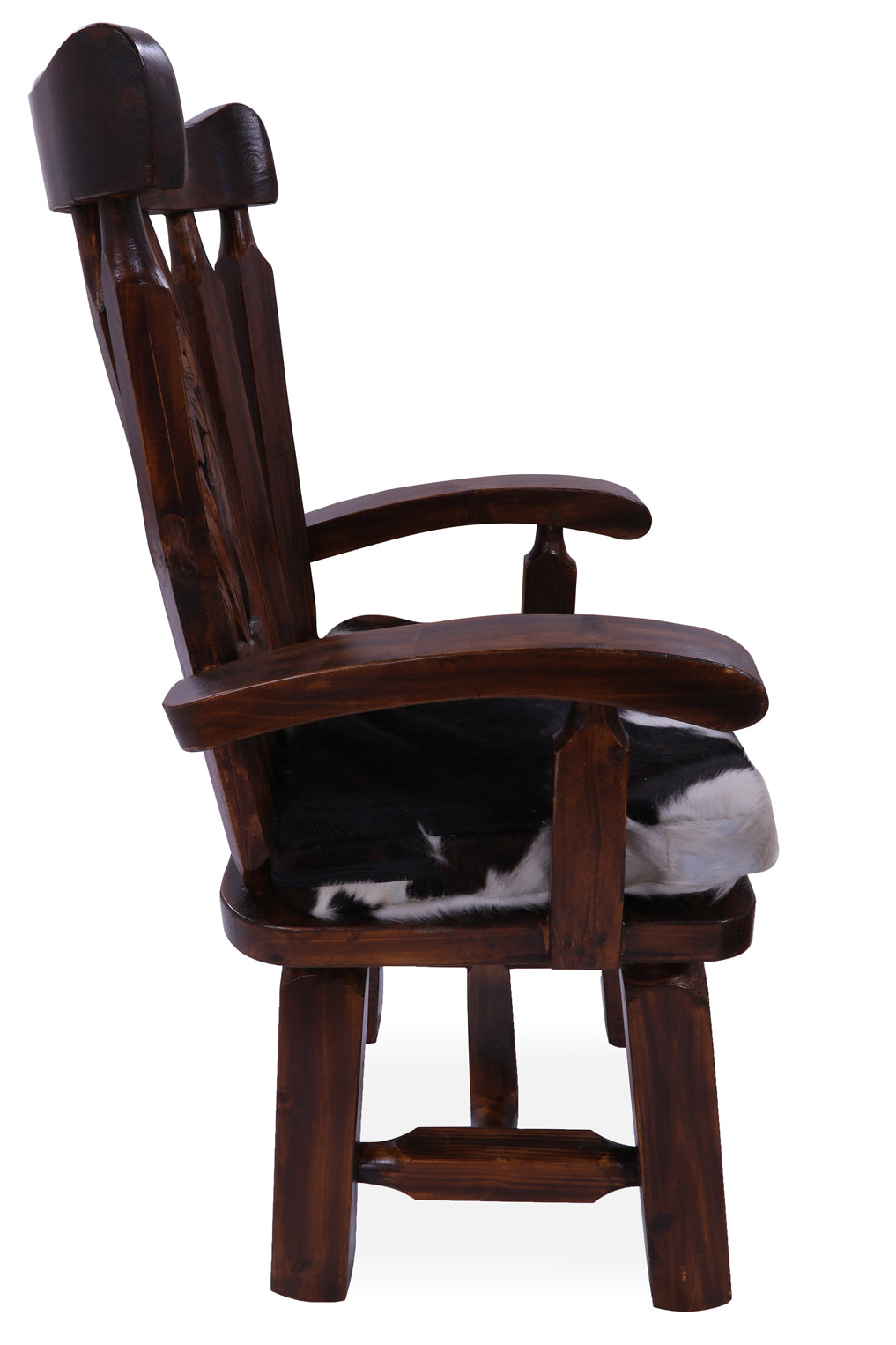 Reclaimed Wood Chair Handcarved Back Sunflower Removable Hair-On Cowhide Pillow - Golden Nile