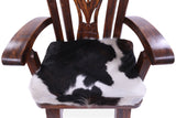 Reclaimed Wood Chair Handcarved Back Sunflower Removable Hair-On Cowhide Pillow - Golden Nile