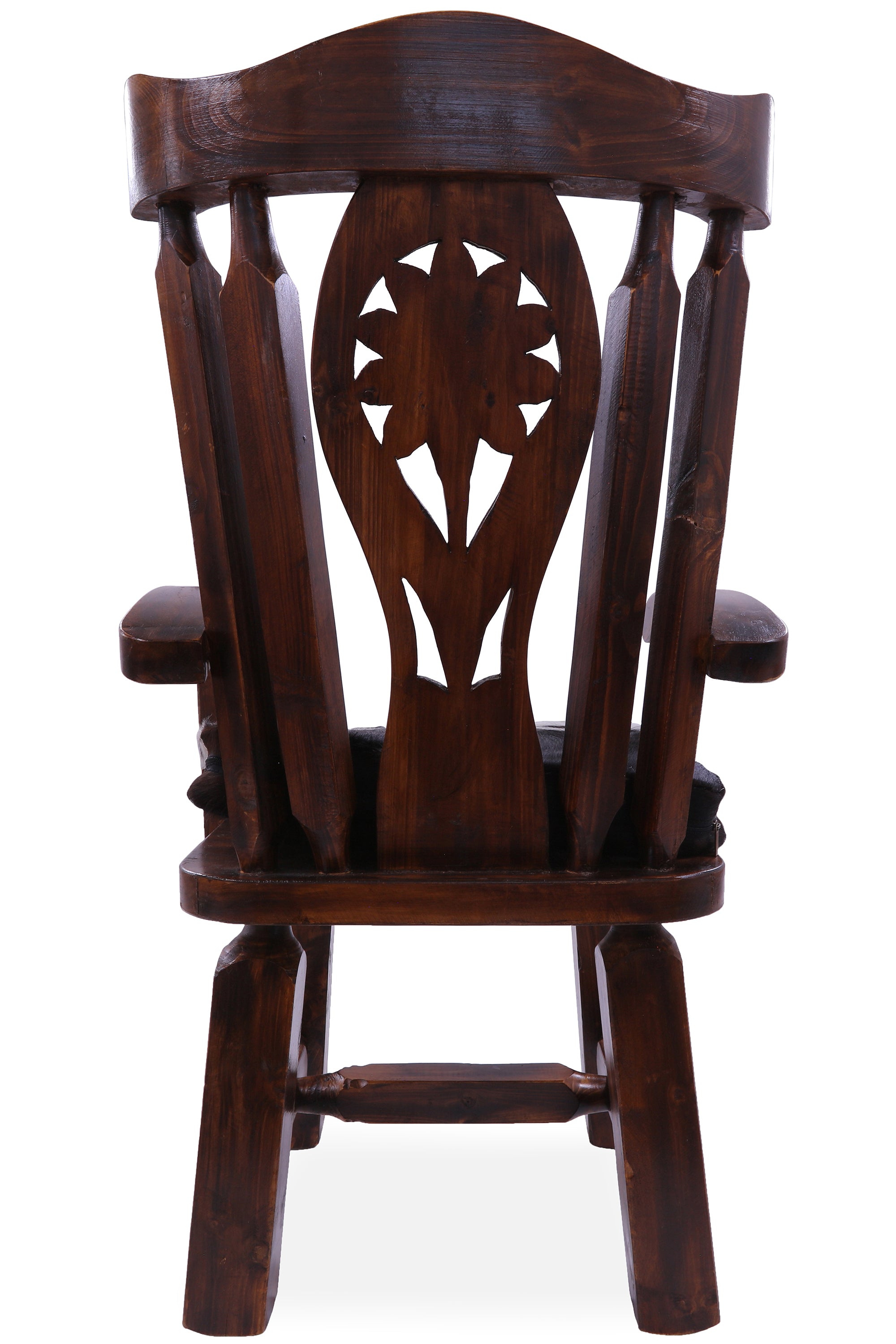 Reclaimed Wood Chair Handcarved Back Sunflower Removable Hair-On Cowhide Pillow - Golden Nile