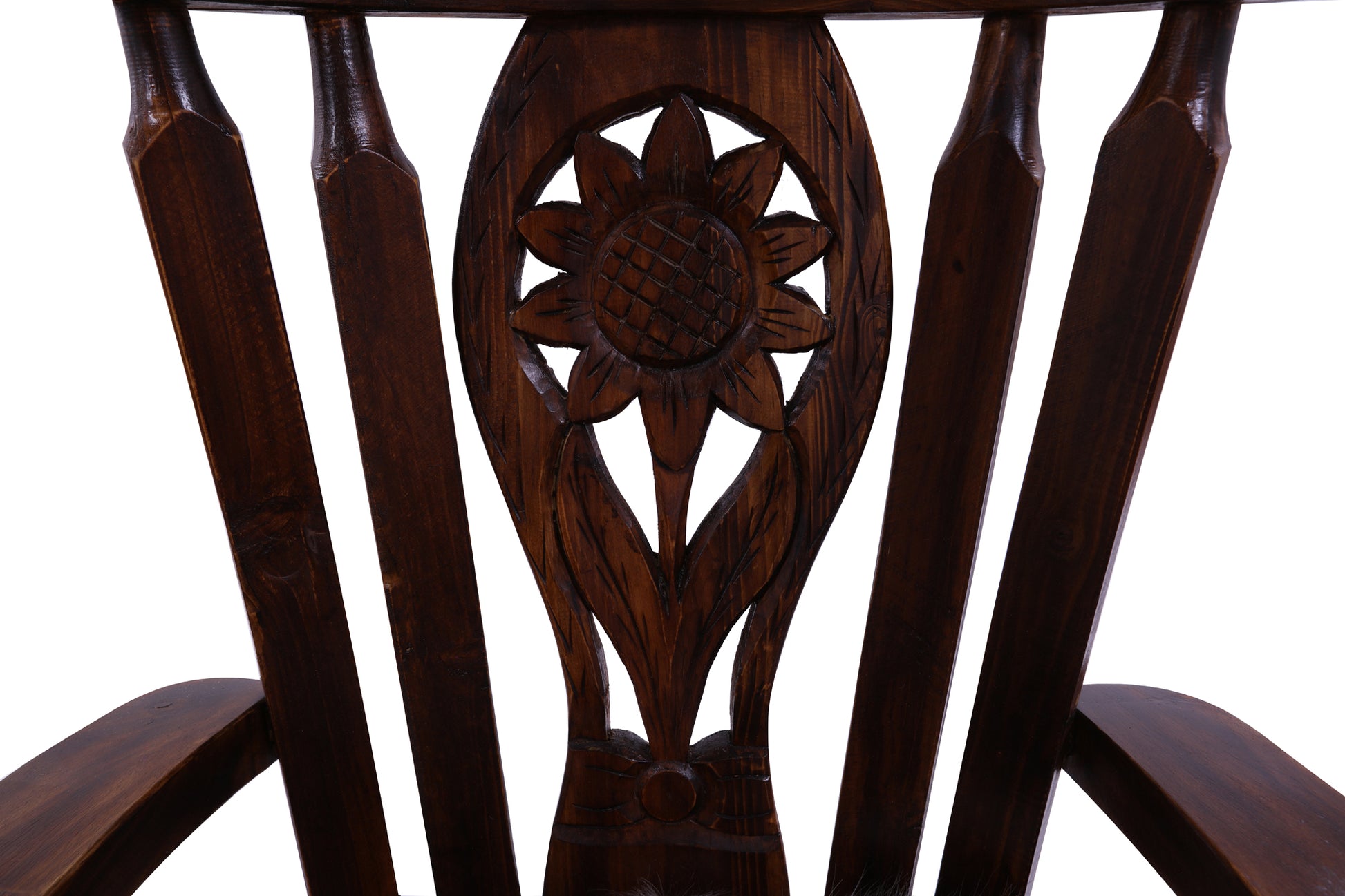 Reclaimed Wood Chair Handcarved Back Sunflower Removable Hair-On Cowhide Pillow - Golden Nile